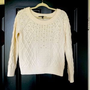 Like new. WHBM cream sweater with pearls.